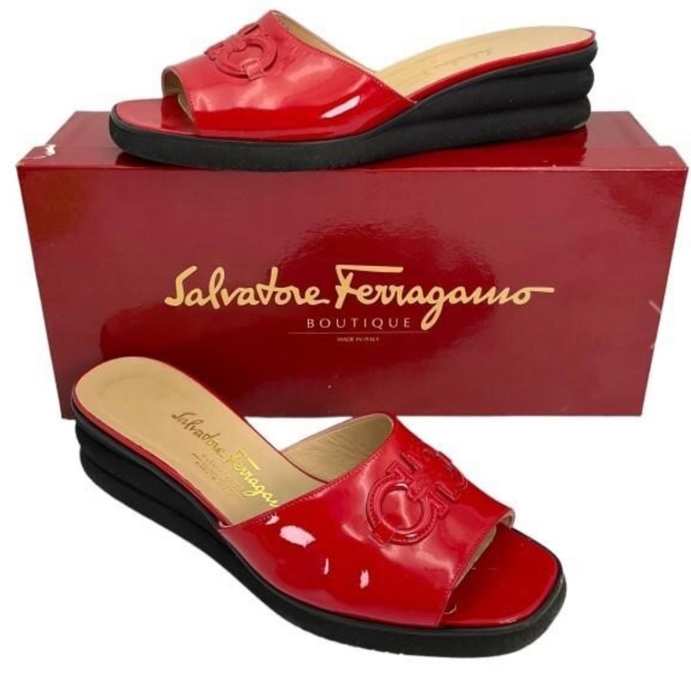Salvatore Ferragamo Red Brooke Slides